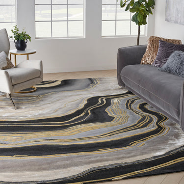Prismatic Abstract Rug by Nourison Modern Luxury Soft Wool Silky Viscose Hand Tufted PRS31 Rug in Grey Black