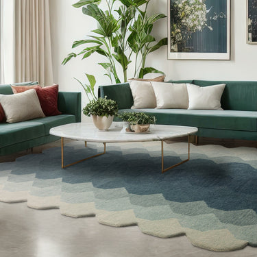 Hive Rug Modern Soft 100% Wool Hand Tufted Elegant Geometric  Gradient Effect Rug in Teal Blue