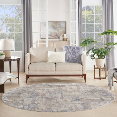 Rustic Textures RUS06 Modern Abstract Circle Round Rug in Beige Grey