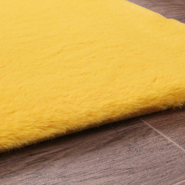 URCO Luxe Faux Fur Super Ochre Yellow Shaggy Textured Plain Rug
