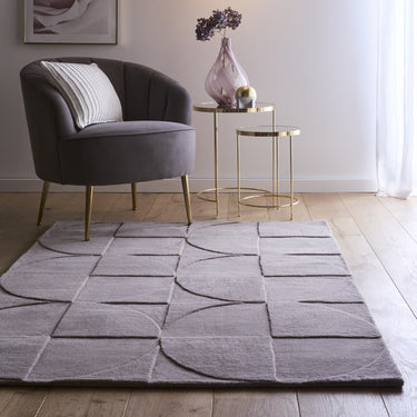 Penny 3D Grey Mauve Hand-Carved Wool Geometric Rug - Medium 120x170 cm (4'x5'6")