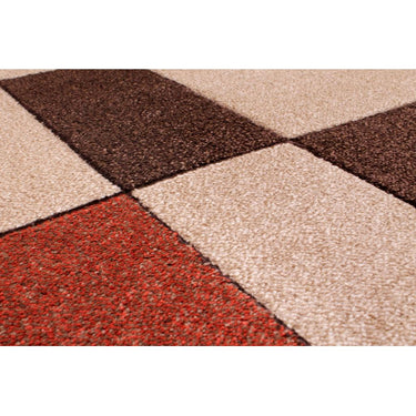 Orbit Blocks Modern Geometric Design Hand Carved Rug in Natural Terracotta