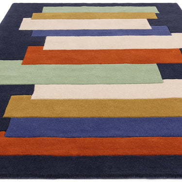 Reef Stacks RF32, RF33 Modern Geometric Wool Rug in Green Multi Colours