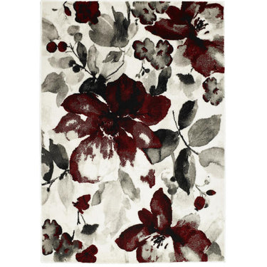 Origins Watercolour Floral Modern Abstract Rugs in Red Grey