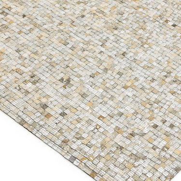 Elona Mosaic Cowhide Hand Made Flatweave Patchwork Leather Rug in Silver