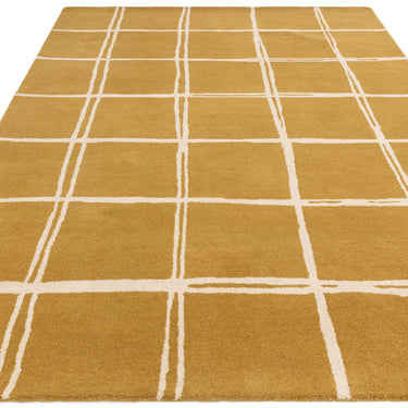 Asiatic London Albany Grid Checkered Lines Gold Wool Traditional Geometric Checked Rug