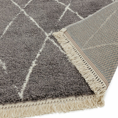 Rocco Diamond Moroccan Tribal Berber Fringed Shaggy Rug in Grey Cream Pink