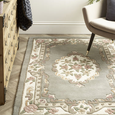 Origins Aubusson Shensi Traditional Wool Round, Hallway, Halfmoon Rug in Grey