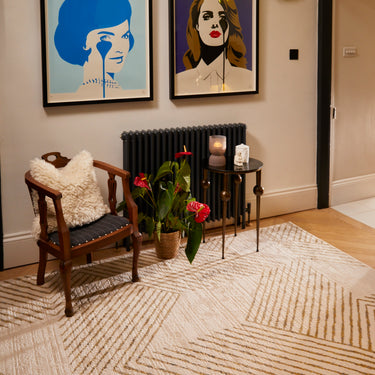 New Origins Delta Modern Abstract Rug in Ivory Gold