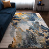 Nova NV41 Sonic Pictorial Vibrant Blue Gold Polypropylene Abstract Striped Rug - Small 80x150 cm (2'6"x5')