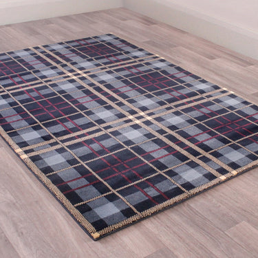 Highland Check Pattern Blue Polypropylene Traditional Checked Tartan Hallway Runner Rug