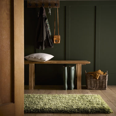 Chicago Shaggy Modern Plain Rug Hallway Runner Circle in Olive Green