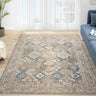 550AG Blue Traditional Vintage Textured Bordered Hallway Runner Rug - Small 80x150 cm (2'6"x5')