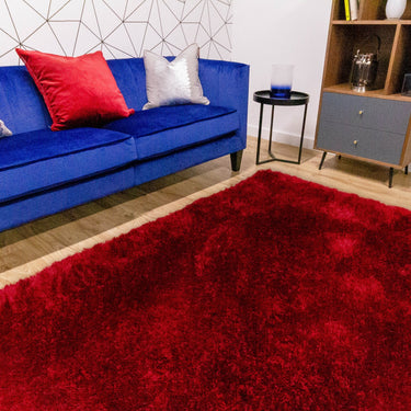 Mayfair Modern Plain High Pile Luxurious Shaggy Rug in Red