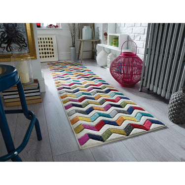 Spectra Carved Coral Geometric Rainbow Bright Multi Coloured Soft Rug Hallway Runner 66 x 230 cm (2'5''x7'7'')