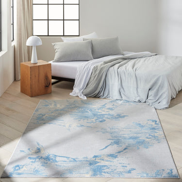 Calvin Enchanting ECH01 Grey Sky Blue Polypropylene Abstract Floral Textured Rug - Small 97x152 cm (3'2''x5')