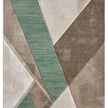 Orbit Nordyl 3D Beige Green Abstract Geometric Textured Hallway Runner Rug