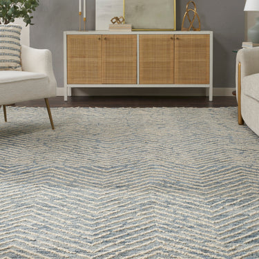 Colorado Arrow Chevron Hand-Tufted CLR02 Indigo Ivory Wool Textured Modern Hallway Runner Rug