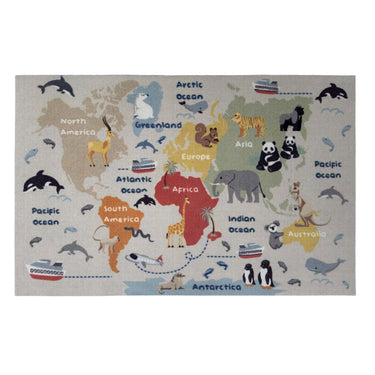 My Play World Animal Map Kids Washable Non-Slip Soft Rug 100x150 cm