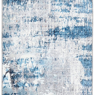 Origins Arctic Scape Ice Blue Cream Washable Non-Slip Cotton Chenille Rug