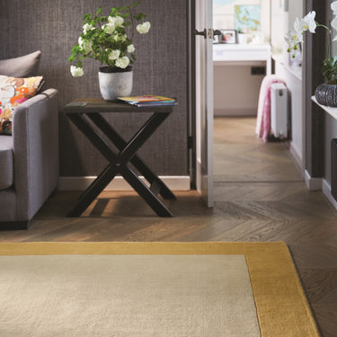 Origins Borders Hand Loom Woven Wool Bordered Rug Hallway in Ochre