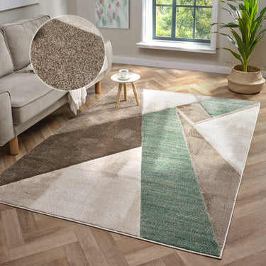 Orbit Nordyl 3D Beige Green Abstract Geometric Textured Hallway Runner Rug