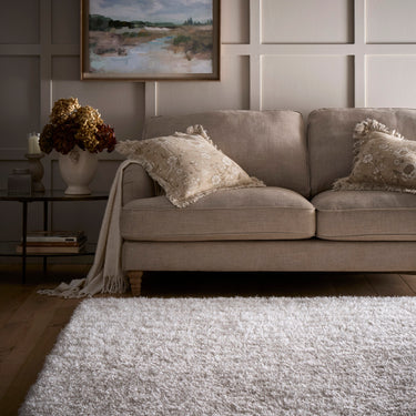 Chicago Shaggy Modern Plain Rug, Hallway Runner, Circle in Cream