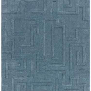 Maze Wool Rug Hand Tufted Modern Classic Rug in Teal Blue