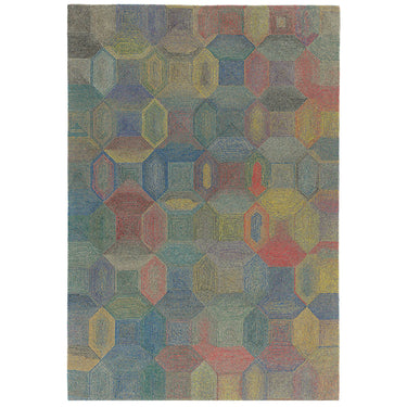 Asiatic London Camden Tufted Kaleidescope Grey Multi Coloured Wool Viscose Geometric Textured Rug