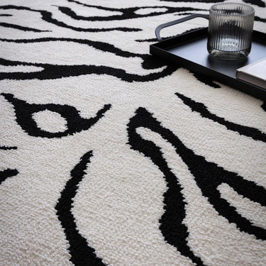 Asiatic London Wilder Tiger Mono Animal Inspired Black White Cotton Textured Modern Rug