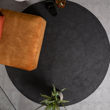 Nico Hand Made Indoor Outdoor Garden Kitchen Circle Round Rugs in Grey Black 200x200 cm