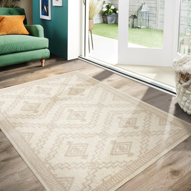 Origins Atlas Diamond Cream Indoor Outdoor Geometric Textured Striped Rug
