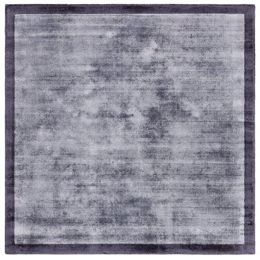 Blade Border Plain Silky Hand Woven Viscose Rug in Airforce Blue with Navy Border