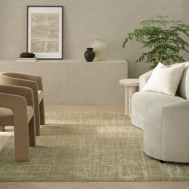 Calvin Latitude Shimmer LTD01 Green Fringe Abstract Textured Modern Rug