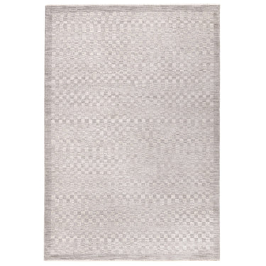 Asiatic London Laurent LA02 Checkered Fringed Grey Cotton Abstract Textured Checked Rug