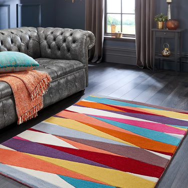 Shard Modern Geometric Hand Woven Carved Wool Vibrant Multi Colours Rug