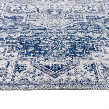 Phoenox Origins Garda Classic Blue Washable Non-Slip Cotton Chenille Rug