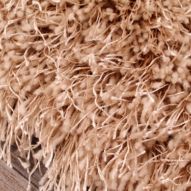 Boston Plain Thick Soft Fluffy Plush Silky Sparkle Shaggy Rug Round in Latte