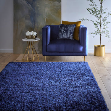 Origins Chicago Indigo Blue Handmade Shaggy Textured Hallway Runner Rug