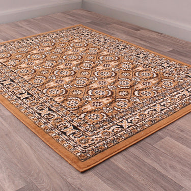 Traditional Poly Esta Bordered Rug Hallway Runner Circle in Gold