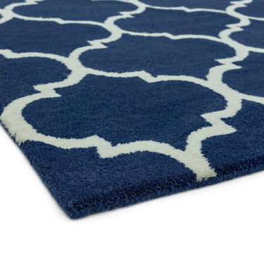 Albany Ogee Traditional Morroccan Trellis Design Hand Tufted Wool Rug in Blue