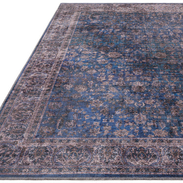 Kaya Ava KY02 Traditional Classic Persian Floral Flatweave Washable Rug in Blue Black