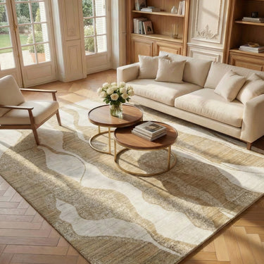 Consept Looms Dune Wavy Desert Sand Drift Pattern Ivory Wool Viscose Textured Boho Rug - 170 x 240 cm (5'7"x7'10")