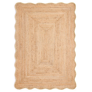 Origins Jute Natural Hand Made Stitched Scalloped Edge Yellow Rug or Hallway Runner