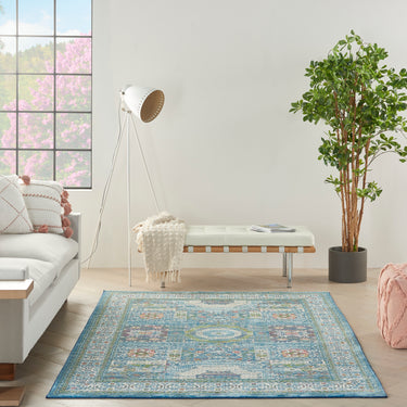 Nourison Ankara Vintage Traditional ANR17 Rug Runner Round in Light Blue Ivory
