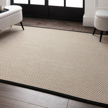 Korra Double Loop Charcoal Cream Wool & Jute Rug with Cotton Border - Medium 120x170 cm (4'x5'6")