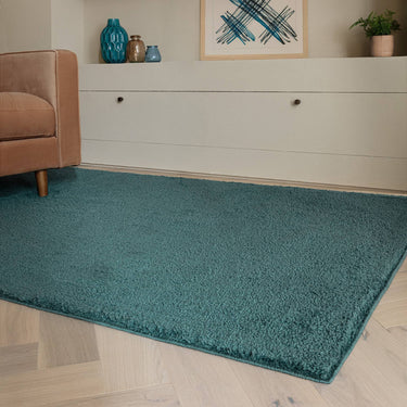 Super Snug Teal Washable Shaggy Textured Rug - Small 80 x 150 cm (2'6"x5')