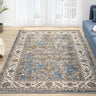 553A2 Classic Blue Traditional Vintage Textured Bordered Hallway Runner Rug - Small 80x150 cm (2'6"x5')