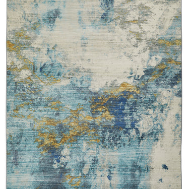 Consept Looms Lux LUX04 Machine Blue Gold Washable Non-Slip Abstract Geometric Rug