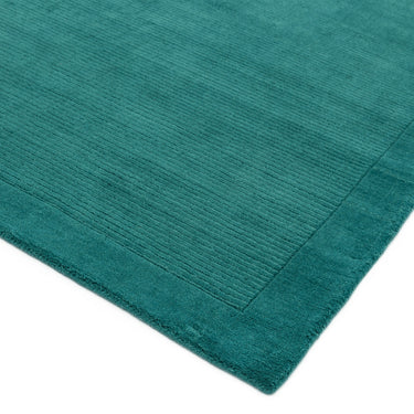 York Wool Rug Hand Made Modern Plain Bordered Hallway Runner Rug in Teal 68 x 240 cm